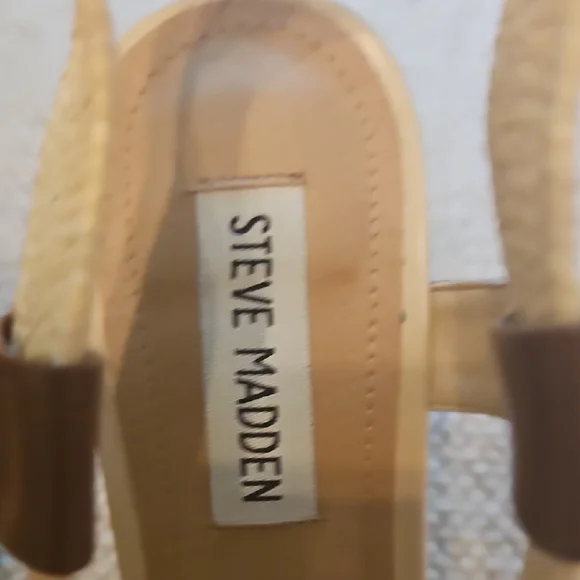 Steve Madden Cream and Brown Wedge Sandals - Picture 3 of 5